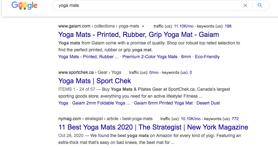 screenshot example of an organic google search result