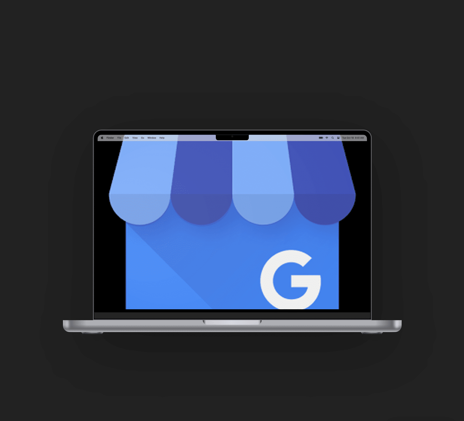 GMB logo mocked-up on a laptop screen